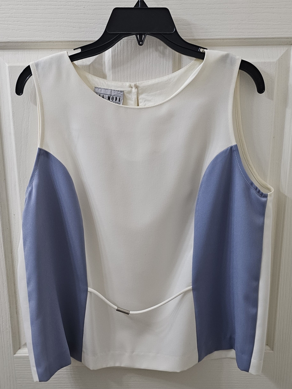 Vintage Via Mode Women's Colorblock Shell Top - Cream and Dusty Blue Size 14